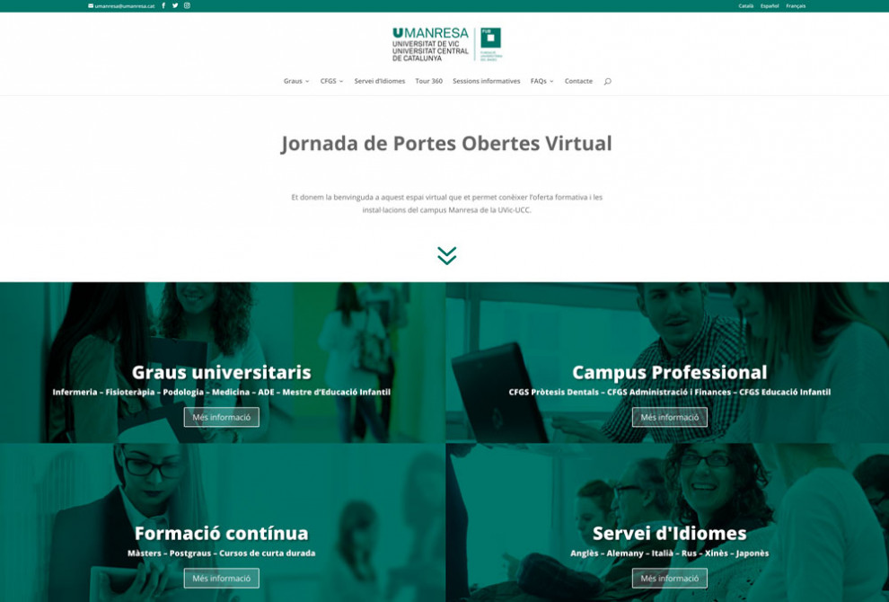 24 d’abril de 2020 – UManresa va estrenar una pàgina web que reproduïa tot el que els futurs estudiants veurien en una jornada de portes obertes
